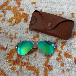 Ray-Ban Matte Gold with Blue & Green Gradient Mirror Lens Aviators 58mm